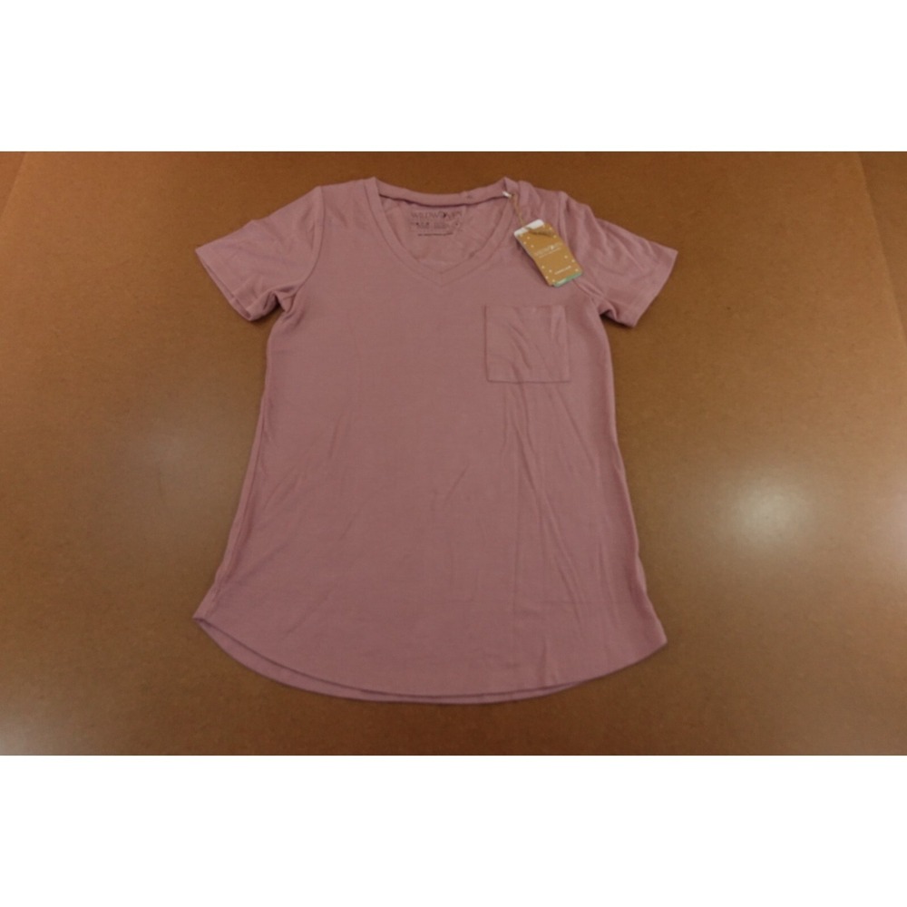 Wild Woven Adult Size Small Mauve Ribbed Short Sleeve V-Neck Pocket Tee NWT